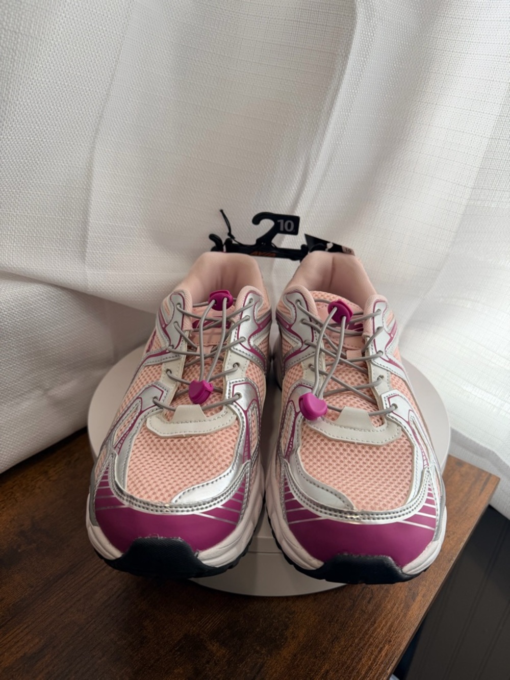 10- NWT-Pink & Silver Lace-Free Athletic Sneakers